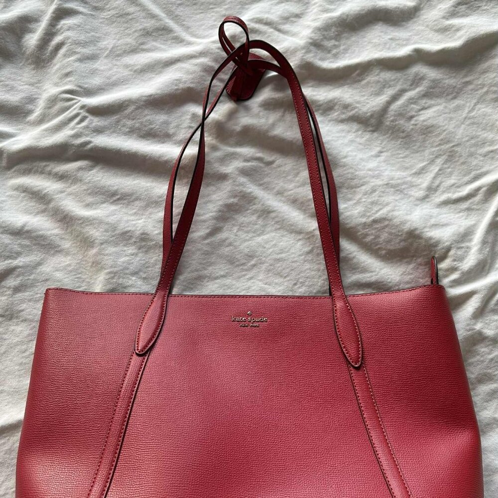NWOT Kate Spade Red Cara Large Pebbled Leather Zip-Top Tote – US One Size - Picture 2 of 11